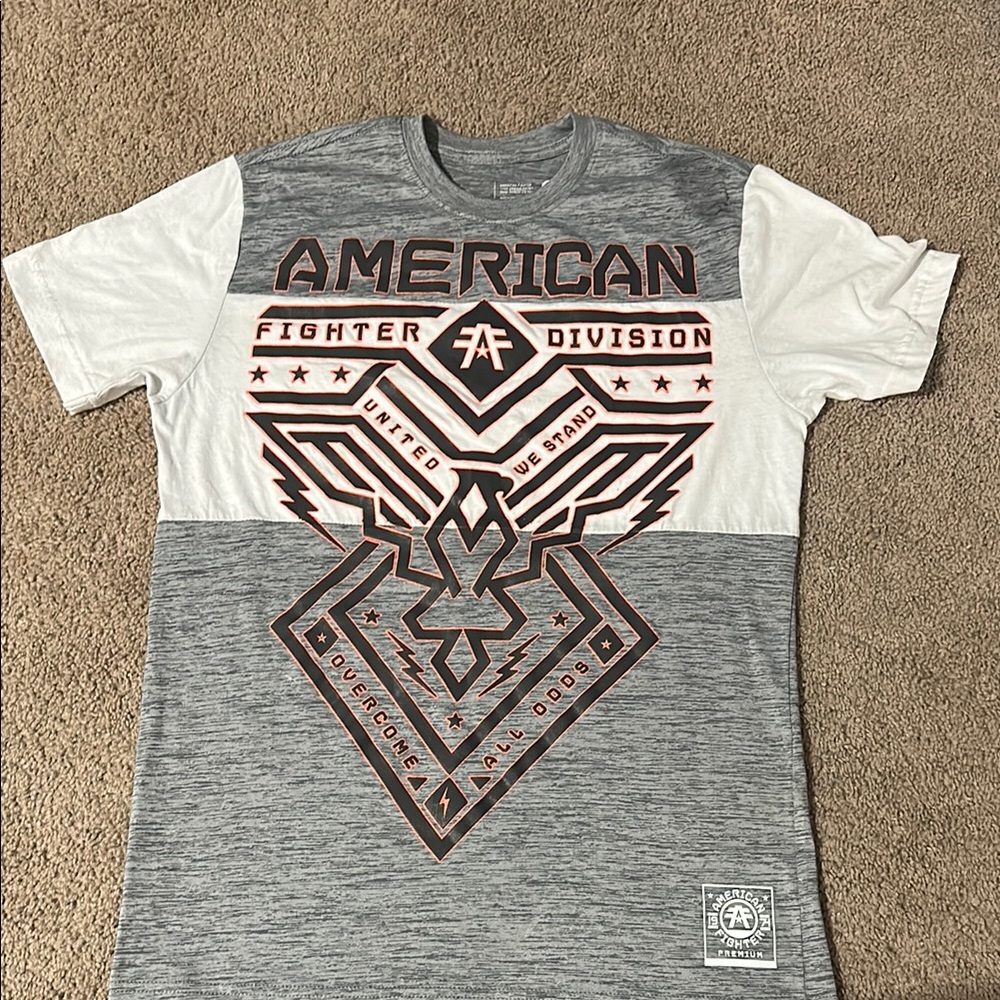 American Fighter Gray and White Short Sleeve Tee